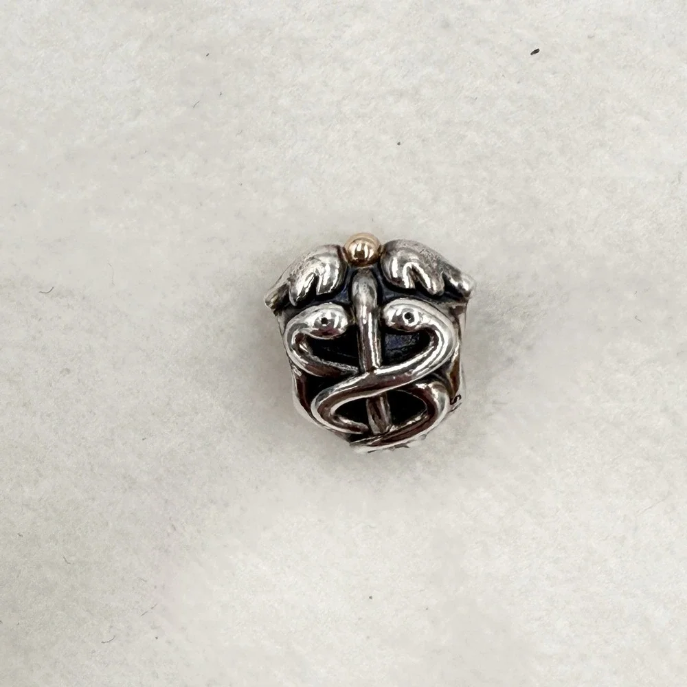Pandora 925 Sterling Silver & 14K Gold Two Tone Caduceus Nurse Bead Charm